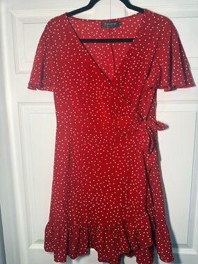 Relipop Red Polka Dot Tie-Waist Mini Dress